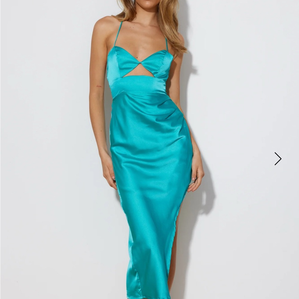 Elegant Turquoise Satin Dress
